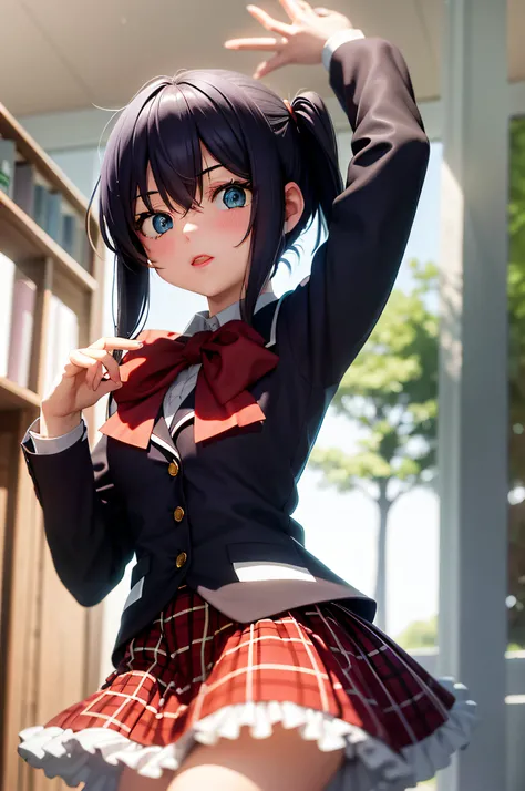 (Masterpiece, best quality: 1.2), upper body, solo, 1 girl, rieka Takanashi, ahog, blue eyes, school uniform, jacket
