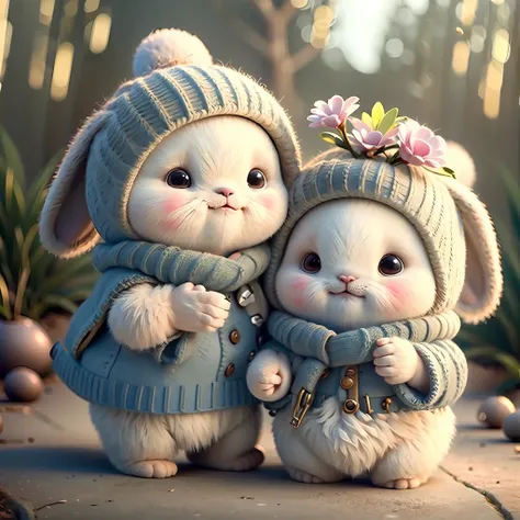 holding camera, tree_stump, flowers, adorable , fluffy, photorealistic, soft lighting,