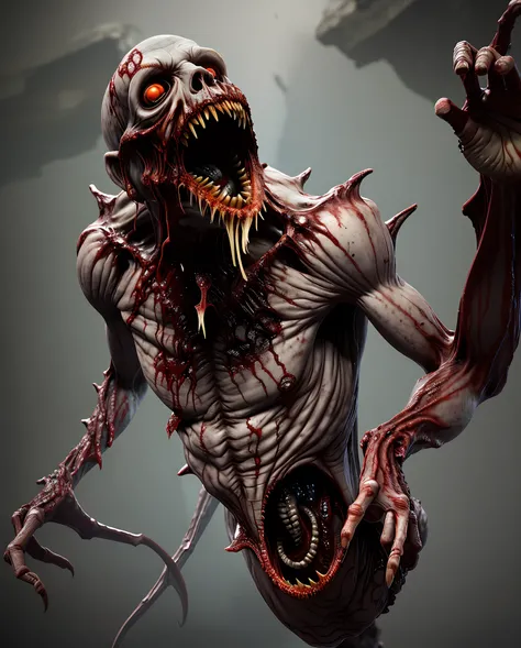 scary zombie monster monster dead demon, unreal engine, high quality cinematic CGI, masterpiece, extremely detailed, finely detailed, raw photo, best quality, realistic, photo-realistic, 8K, HDR, Lovecraft, cosmic horror, tentacles.