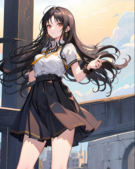 ishtar \ (destiny\), 1 girl, solo, cowboy shooting, , black_hair, ((school uniform: 1.2)), outdoor, classroom, royal sister