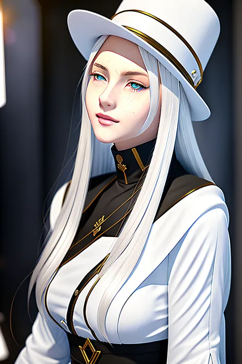 (((masterpiece))), (((best quality))), ((ultra-detailed)), (hyperrealistic), (highly detailed CG illustration), cinematic light, photorealistic ,1girl, white hair, sovetsky soyuz (azur lane), hat