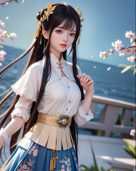 (8k, RAW photo:1.2), best quality, ultra high res,dramatic angle,(fluttered detailed color splashs), (illustration),(((1 girl))),(long hair),(rain:0.9), (头饰:1.4),少女身边有一座古宫,汉服,(重点),彩色水墨画,(泼彩),泼彩,(((colorful))),(素描:0.8) , Masterpiece, best quality, beautiful...