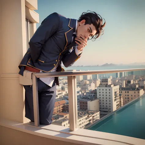 Man on his back on hotel balcony --auto --s2