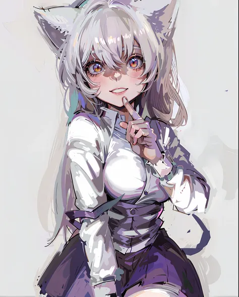 anime girl with white hair and sitting cat ears, white cat girl, cute anime catgirl, anime catgirl, nyaruko-san, neferpitou, whi...