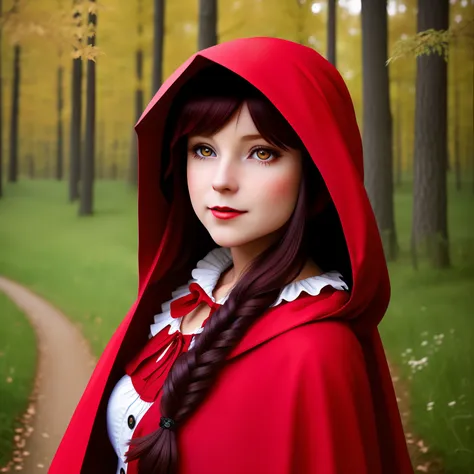 realistic photo of little red riding hood