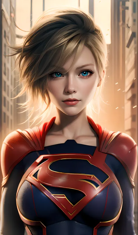 supergirl blonde bright red eyes, 8k, cg