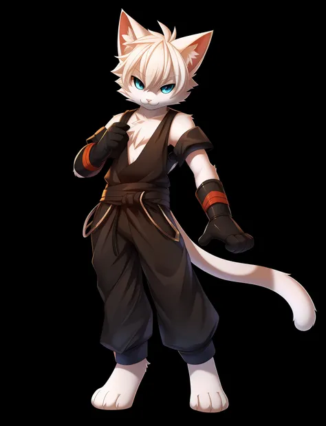 best quality, tail, solo, cat ears, white hair, cat tail, 1boy, gloves, animal ear fluff, standing, full body, looking at viewer...