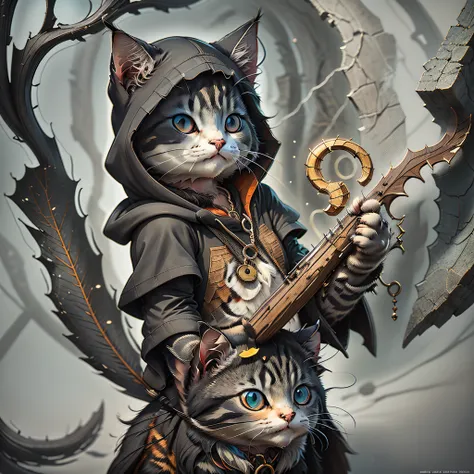 there is a cat with black hooded killer costume, rpg, cute detailed digital art, adorable digital painting, matte fantasy painti...