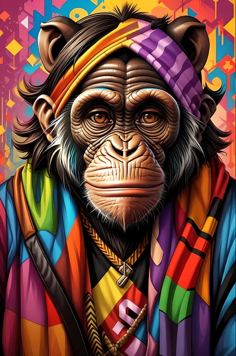 chimpanzee ),happy,ear, eduardo kobra padding ,wall portrait geometric multidimensional, art, chibi,
yang08k, beautiful, colorfu...