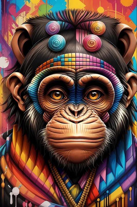 chimpanzee ),happy,ear, eduardo kobra padding ,wall portrait geometric multidimensional, art, chibi,
yang08k, beautiful, colorfu...