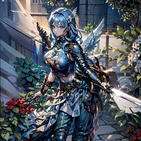 a close up of a woman with a sword and a flower, 2. 5 d cgi anime fantasy artwork, high detailed official artwork, angel knight girl, mechanized valkyrie girl, anime fantasy artwork, detailed digital 2d fantasy art, epic fantasy art style hd, highly detail...