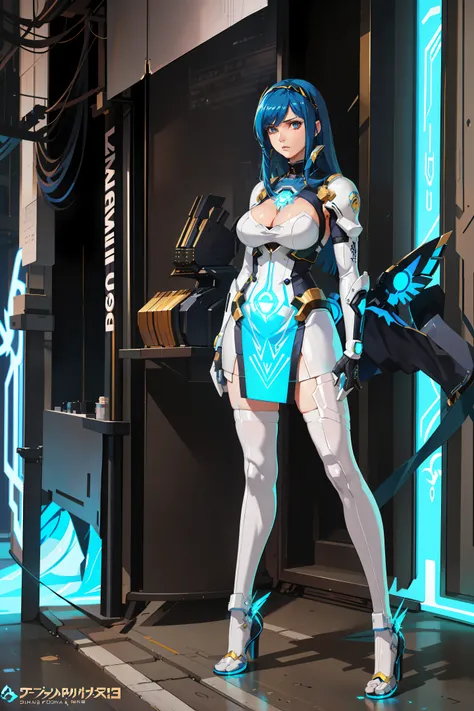 Sexy anime character with blue hair and a white dress, pharah, hero 2 d fanart artsation, with glowing blue lights, glowing blue, extremely detailed artgerm, cushart krenz key art feminine, digital cyberpunk anime art, 8k high quality detailed art, commiss...