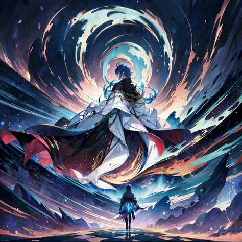 anime anime character standing in front of a vortex with a sword, anime epic artwork, anime art wallpaper 8 k, anime art wallpap...