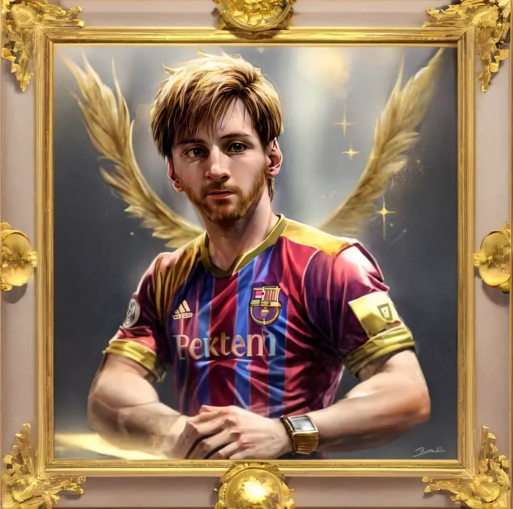 messi in a frame with golden frame