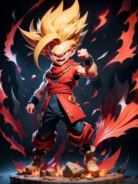 masterpiece, best quality, ultra-detailed, (gold hair on flames)adult gohan 1boy, solo, full body, evil grin, gold hair, spiked ...