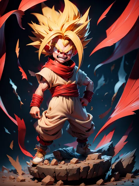 masterpiece, best quality, ultra-detailed, (gold hair on flames)adult gohan 1boy, solo, full body, evil grin, gold hair, spiked ...