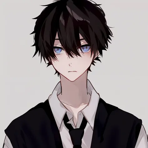 anime boy with black hair and white shirt and tie, tall anime man with blue eyes, anime boy, young anime person, anime handsome ...