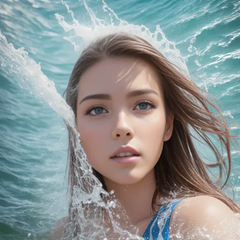 Extreme Sports Photography, surfing, sliding along huge waves, thrilling tension, selfie medium shot, sea background, waves, ocean, bubbles, high texture, realistic effects, (8K, highest quality, masterpieces: 1,2), (realistic, photorealistic: 1,37), highe...