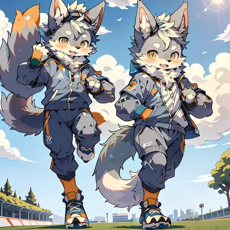 (best quality), (masterpiece), ((solitary), (ultra detailed), (furry), full body furry, furry, (male arctic fox: 1.5), (gray ski...