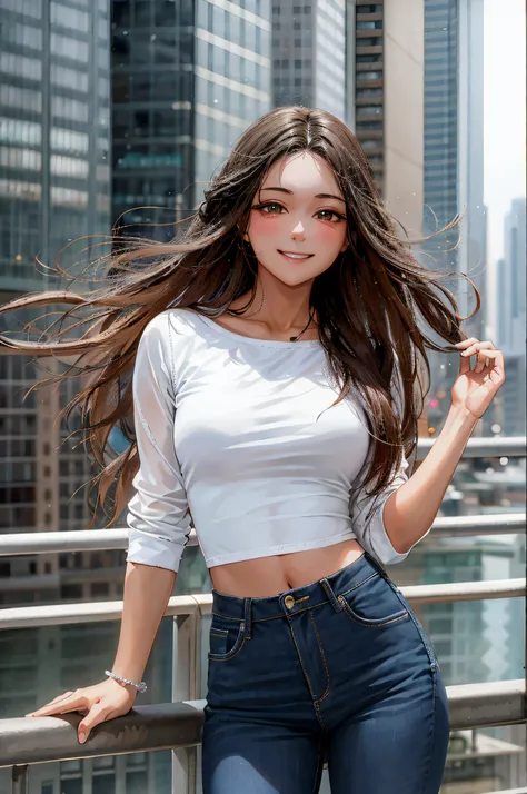 (morning), 1girl, 独奏, 看着观众, winter, cowboy shot, (downtown), cowboy shot, smile, black hair