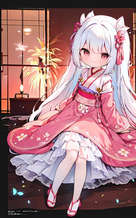highly detailed,ultra-detailed,best quality,illustration,(Best character details:1.36),very close to viewer
beautiful ancient palace background,Exquisite architecture,(delicate background),(Soft glow:0.8),{bloom},sunlight,red lantern,fireworks, pink flower...