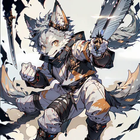 (best quality), (masterpiece), ((single 1.5)), (ultra detailed), (furry), full body furry, furry, (male arctic fox: 1.5), (gray ...