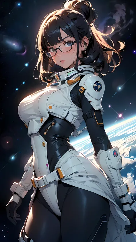 spacepunk, (Universe Background: 1.5, detailed background:1.25), (Isometric: 1.0), double exposure, (masterpiece, best quality:1.3), (highres:1.5), absurdres, ultra detailed, (1girl:1.3), (dynamic pose):1.0 BREAK, ((upper body image:1.3)), ((1 extremely cu...