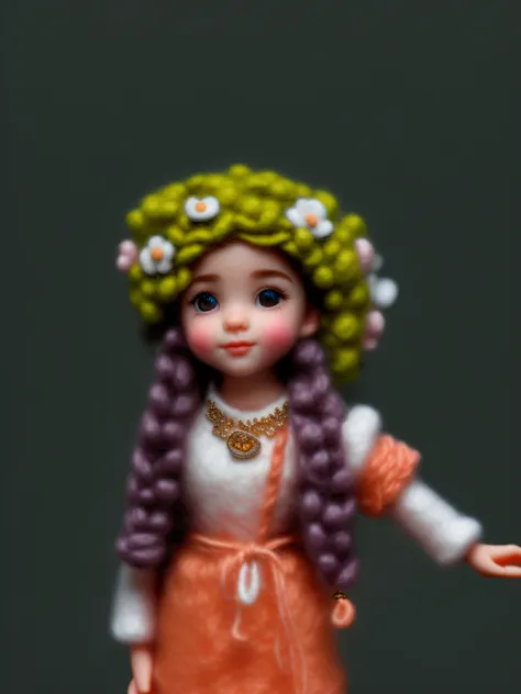 hd, (best detail) (best quality), with a young girl wearing a flower crown and necklace, miniwool style of a isometric view of a...