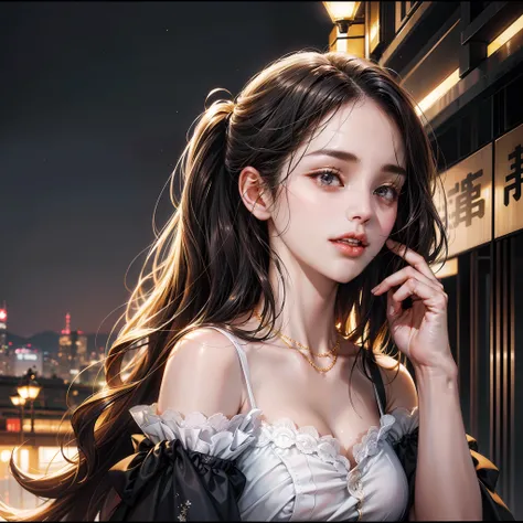 (absurd, high resolution, super detail), face close-up, face emphasis, face-oriented, high position, beautiful, 22, 18, long straight hair, shiny beautiful hair, beautiful skin, luscious skin, beautiful eyes, with bangs, off the shoulder, eye highlights, u...