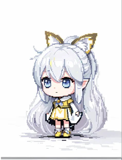 (faint smile, best quality) a close-up of pixel art long-haired girl, maple story style, visual novel elf, silver hair (ponytail...