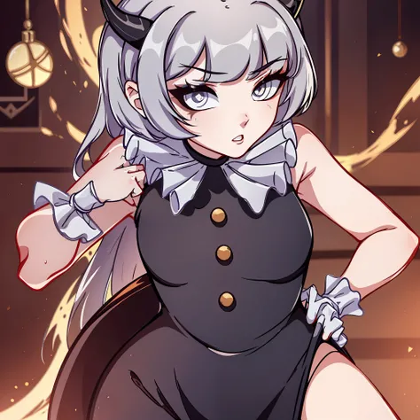 Best quality: 1.0), (Super High Resolution: 1.0), extremely detailed character, detailed hands, half-dragon girl, horns, scales on the neck, scales on the shoulders, scales on the forearm, scales on the cheek, extremely detailed black dragon tail, extremel...