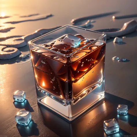 (8k, raw photo, best quality, masterpiece: 1.2), ultra detailed, official art, photo-realistic: 1.37, ice cubes, ice splash, fil...