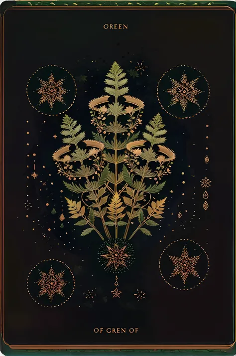 soul card, line, ((green coloured fairytale fern)), many magic details, wonderful natural color scheme