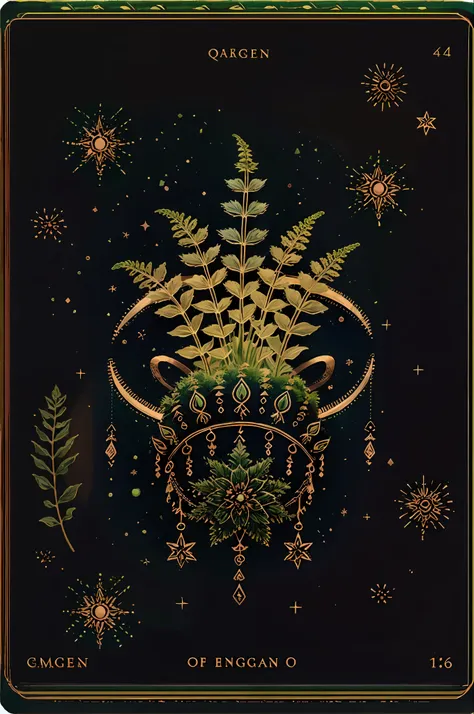 soul card, line, ((green coloured fairytale fern)), many magic details, wonderful natural color scheme