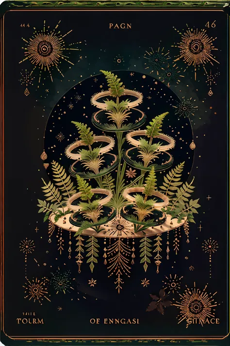 soul card, line, ((green coloured fairytale fern)), many magic details, wonderful natural color scheme