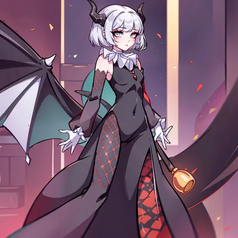 (Best quality: 1.0), (Super High Resolution: 1.0), extremely detailed character, detailed hands, half-dragon girl, horns, scales on the neck, scales on the shoulders, scales on the forearm, scales on the cheek, extremely detailed black dragon tail, extreme...