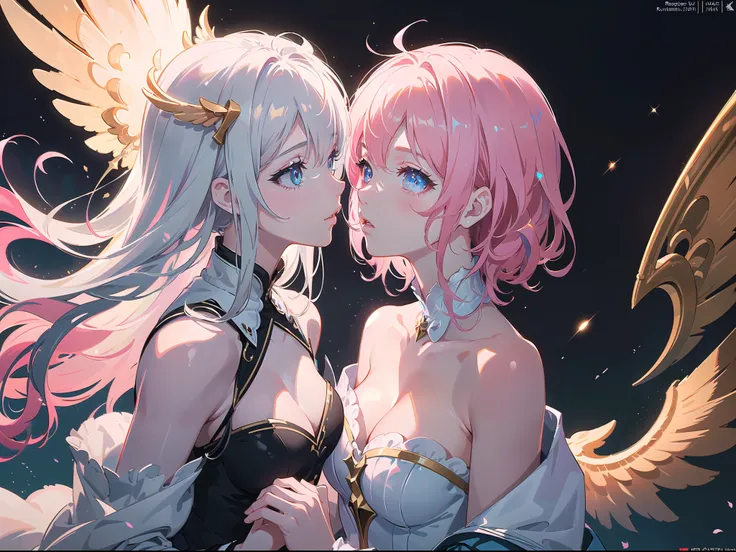 (((masterpiece))), ((best quality)), ((ultra-detailed)), ((illustration)), dynamic angle, an extremely delicate and beautiful, (((extremely delicate and beautiful girls))), (((2girls))), ((((french kissing)))), (saliva), (((((detailed one-wing angel))))), ...