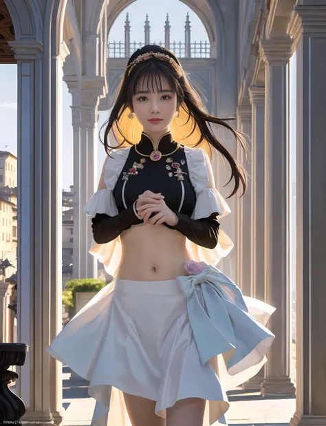 Model shooting style, (extremely detailed CG Unity 8k wallpaper), full-shot body photo of the most beautiful artwork in the world, stunning beautiful photo realistic available, super realistic super detailed photo, a beautiful girl as a female dancer on th...