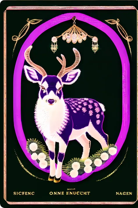 Soul card, line, (one very big fluffy woolen crocheted colorful roe deer:1.2), many magic details, wonderful natural color scheme