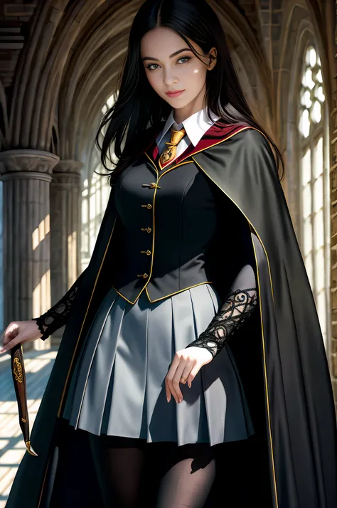 (best quality, masterpiece1.2), (detailed eye: 1.2), intricate detail, 1girl, harry_potter, hogwarts school uniform, looking at ...