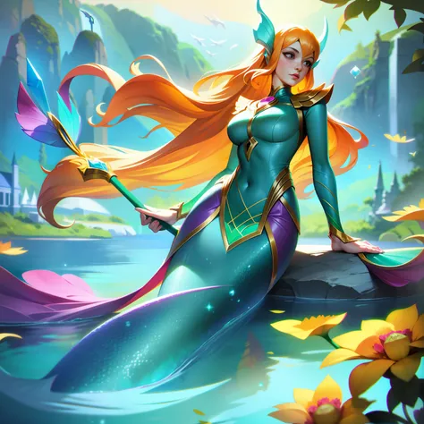 "Create a crazy encounter involving a girl named Nami  in the world of League of Legends with an artistic style inspired by WLOP."