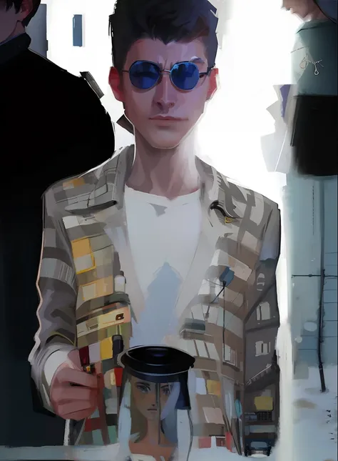 Theres a young teenager with round sunglasses, arte digital. @mariomaniacdude, em estilo de pintura digital, uma pintura digital, arte digital de um elegante, Estilo na pintura digital, Retrato Lofi, inspirado em Yanjun Cheng, Inspirado em Mads Berg, pintu...
