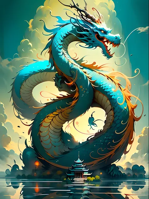 the best quality t，master masterpiece，super high res，without humans，（longo：1.2），eastern dragon，east asian architecture，heavens，a...