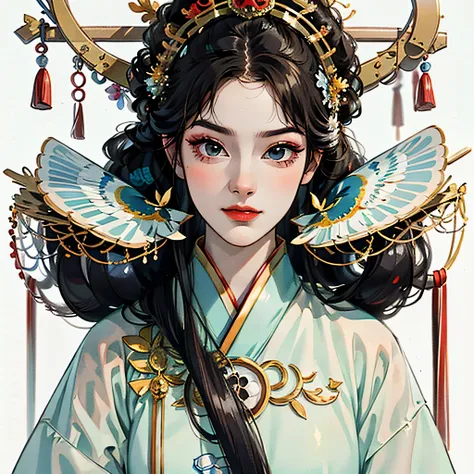 a girl， ancient chinese clothing， sunrays， clear face， clean white background， master masterpiece， super-detail， epic compositio...