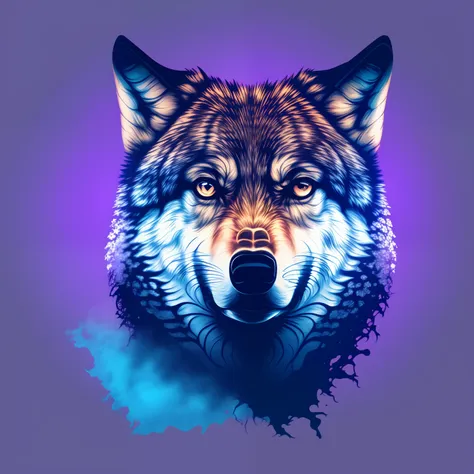 wolf from crimson smoke  blue|purple background