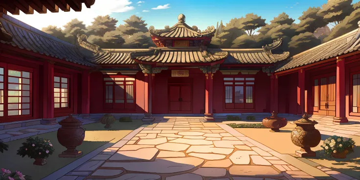 masterpiece, the best quality, high quality, extremely detailed, ancient chinese courtyard is generally composed of courtyards, ...