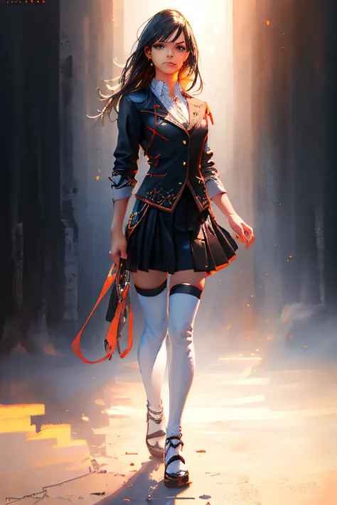 ((masterpiece, best_quality)), 1girl, (photorealistic:1.4), solo, white_background, black_hair, long_hair, zettai_ryouiki, skirt...