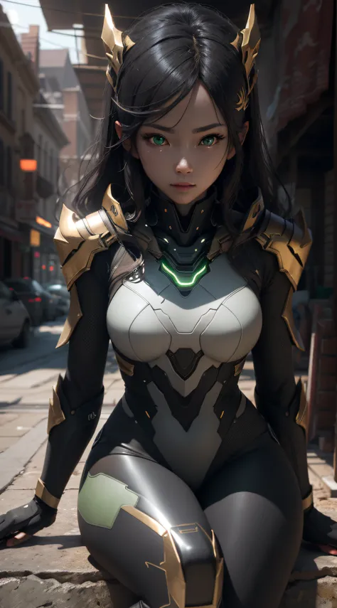A girl sitting in a sci-fi world, (sits:1.4), (Thick stature:1.4), (Perfect Scale:1.4), (gold long hair:1.4), green eye, HDR(high dynamic range), raytraced, NVIDIA RTX, Ultra Resolution, 虚幻5, Subsurface scattering, PBR textures, Post-processing, anisotropi...