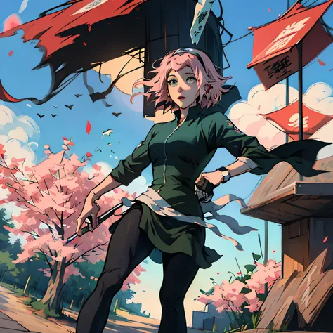 a cartoon image of a woman with pink hair and green stockings, illustrious makinami, inspired by Nishikawa Sukenobu, junko enoshima from danganronpa, official character art, chiaki nanami from danganronpa, sakura haruno, katana zero video game character, k...
