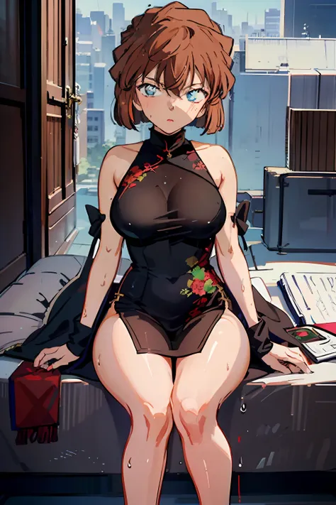 ai haibara、chinese dress、fullbody， thickthighs、smooth、wet skin、lighting like a movie, smooth、